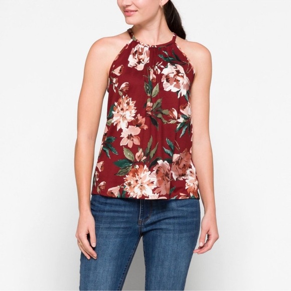 Papermoon Red Tank Top Halter Floral Pattern - Picture 1 of 10